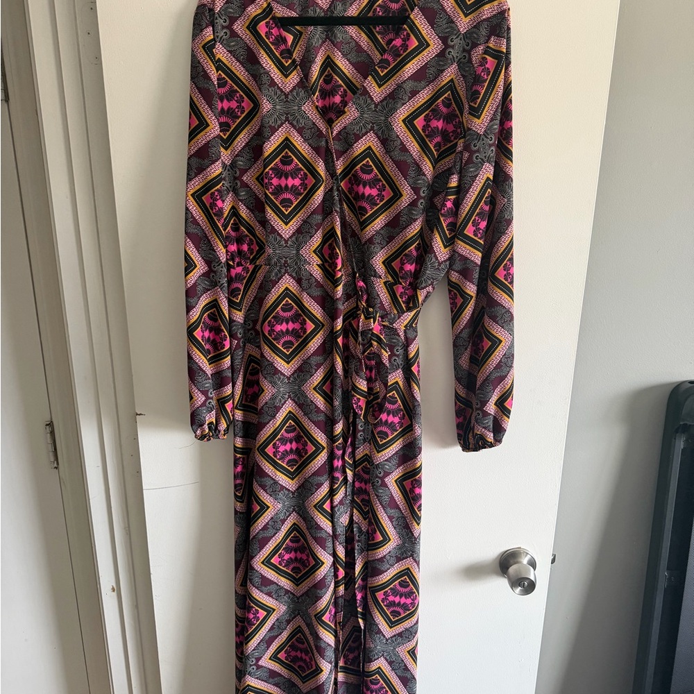 Gibson Latimer Pink and Yellow Geometric Long Sleeve Dress